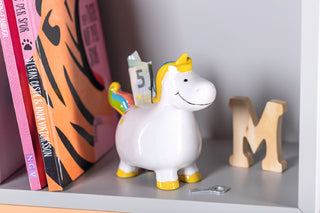 tirelire enfant licorne - animal - blanc et multicolore - ceramique - leonardo