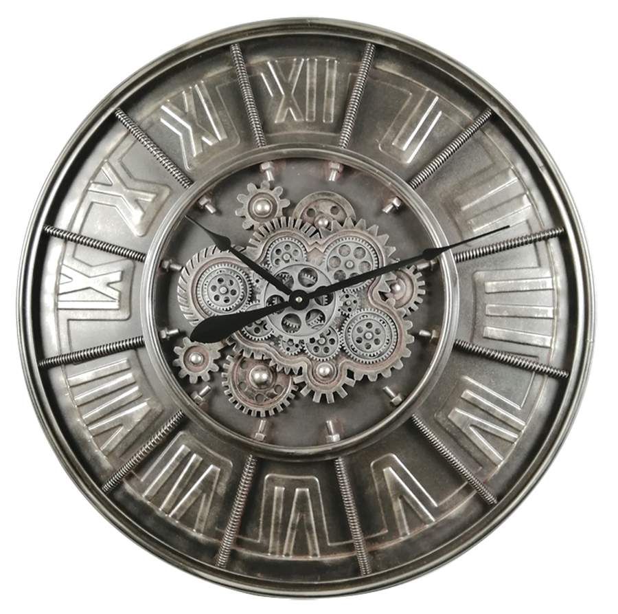 horloge engrenages en mouvement - style industriel - métal gris - diamètre 80 cm