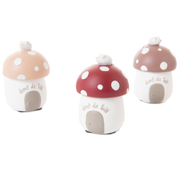 boite à dents de lait souris - forme champigon - beige ou rouge ou marron - résine - cades - amadeus