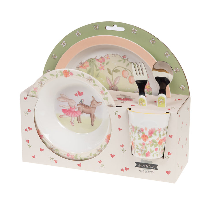 coffret vaisselle 5 pièces enfant - mélamine - Ombeline la ballerine - Cades design - amadeus les petits