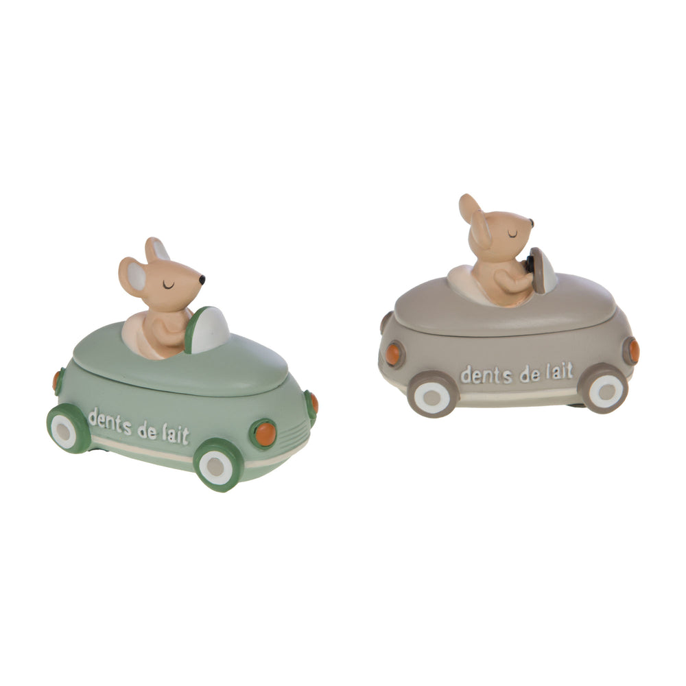 boite a dents de lait voiture gaston - verte ou taupe - résine - amadeus les petits
