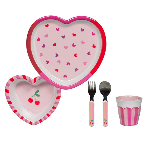 coffret vaisselle repas 5 pièces enfant - mélamine - cœur  - Cades design - amadeus les petits