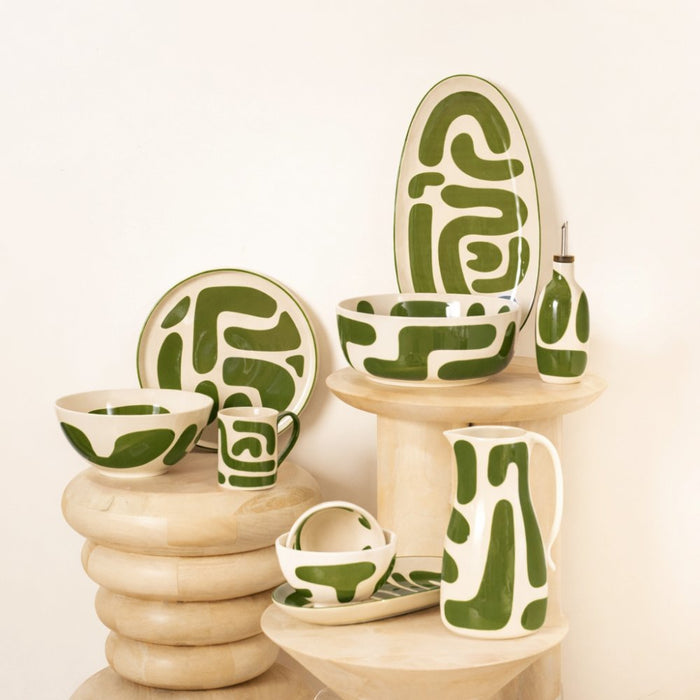 saladier LULLI 26 cm - grès - fond blanc et motif vert - table passion