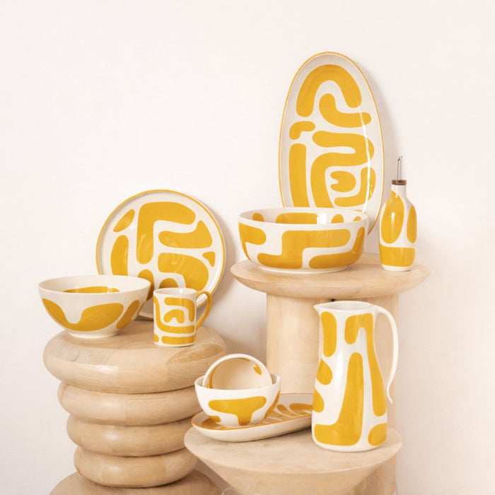 saladier LULLI 26 cm - grès - fond blanc et motif jaune - table passion