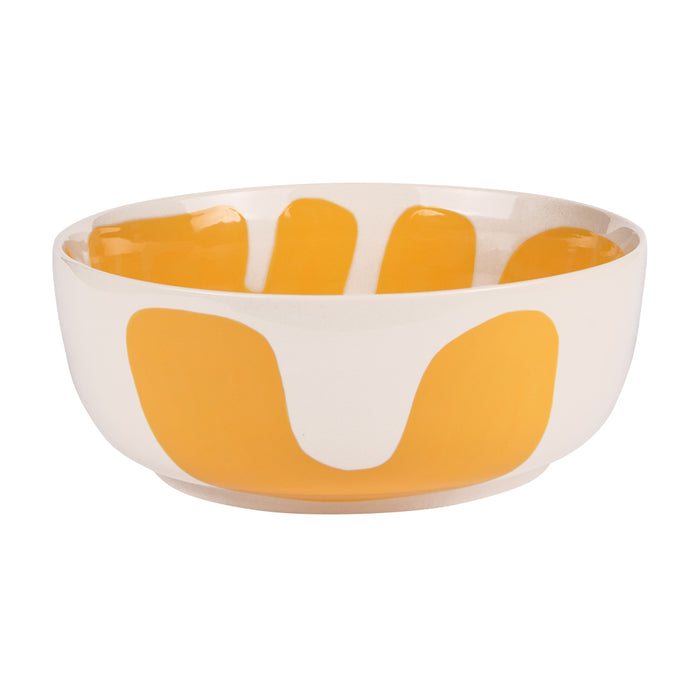 saladier LULLI 26 cm - grès - fond blanc et motif jaune - table passion