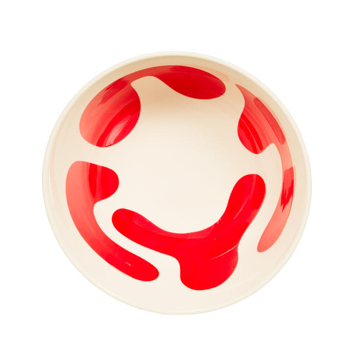 Saladier LULLI 23 cm - grès - fond blanc et motif rouge - table passion