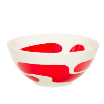 Saladier LULLI 23 cm - grès - fond blanc et motif rouge - table passion