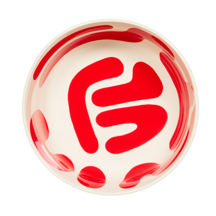 saladier LULLI 26 cm - grès - fond blanc et motif rouge - table passion