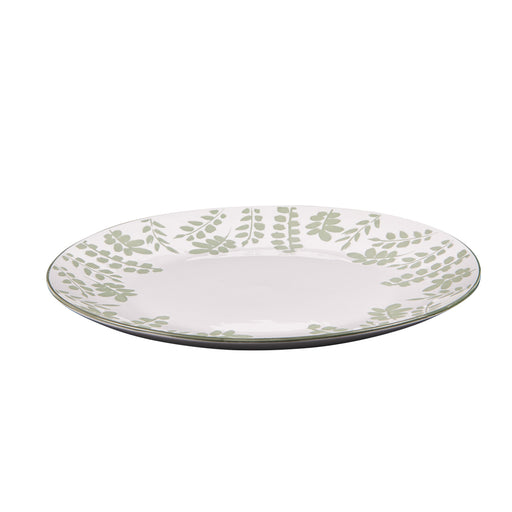 assiette plate - porcelaine - collection episia - vert et blanc - motif feuillage - 26.7cm - Table passion