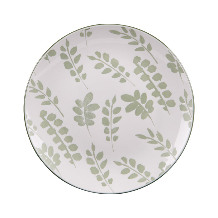 assiette dessert - porcelaine - collection episia - motif feuillage vert et blanc - 20 cm - Table Passion