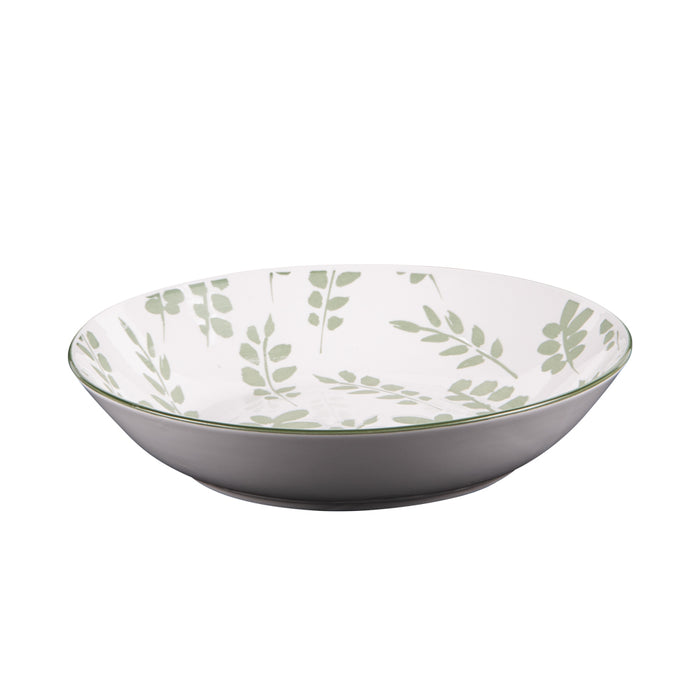 assiette creuse - porcelaine - collection episia - motif feuillage vert et blanc - 20 cm - Table Passion