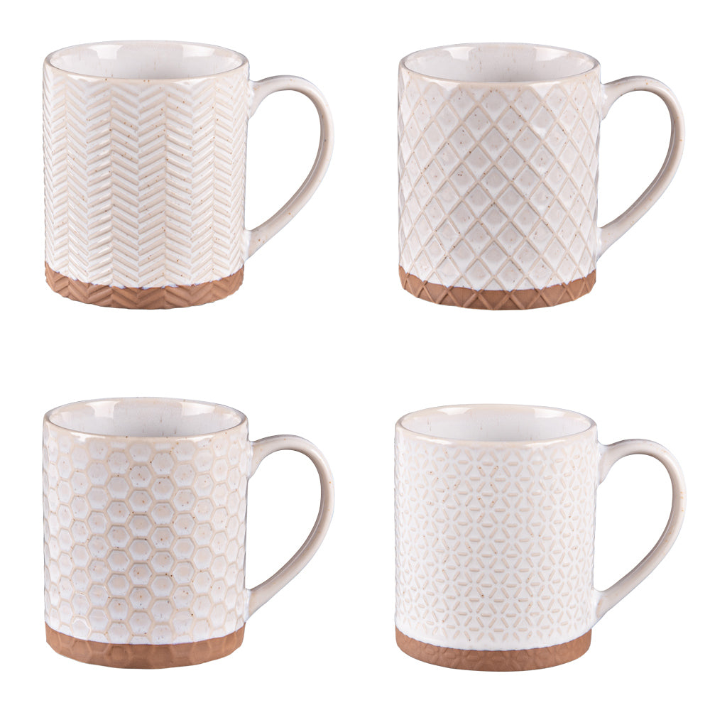 mugs porcelaine Jaspe beige - motif  relief - 35 cl - coffret cadeau 4 mugs - Table Passion