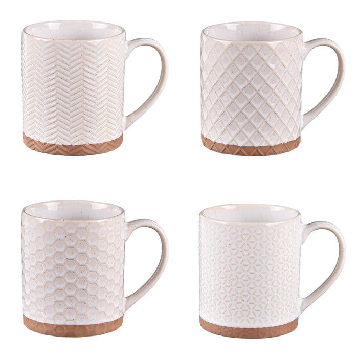 mugs porcelaine Jaspe beige - motif  relief - 35 cl - coffret cadeau 4 mugs - Table Passion