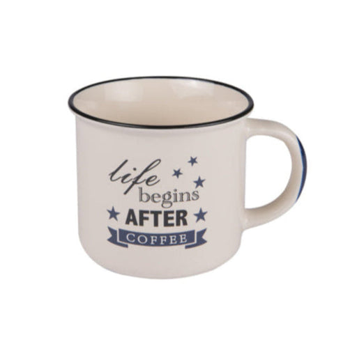 mug porcelaine - zinc - thé café -35 cl - liseré bleu - écriture noire- Table passion