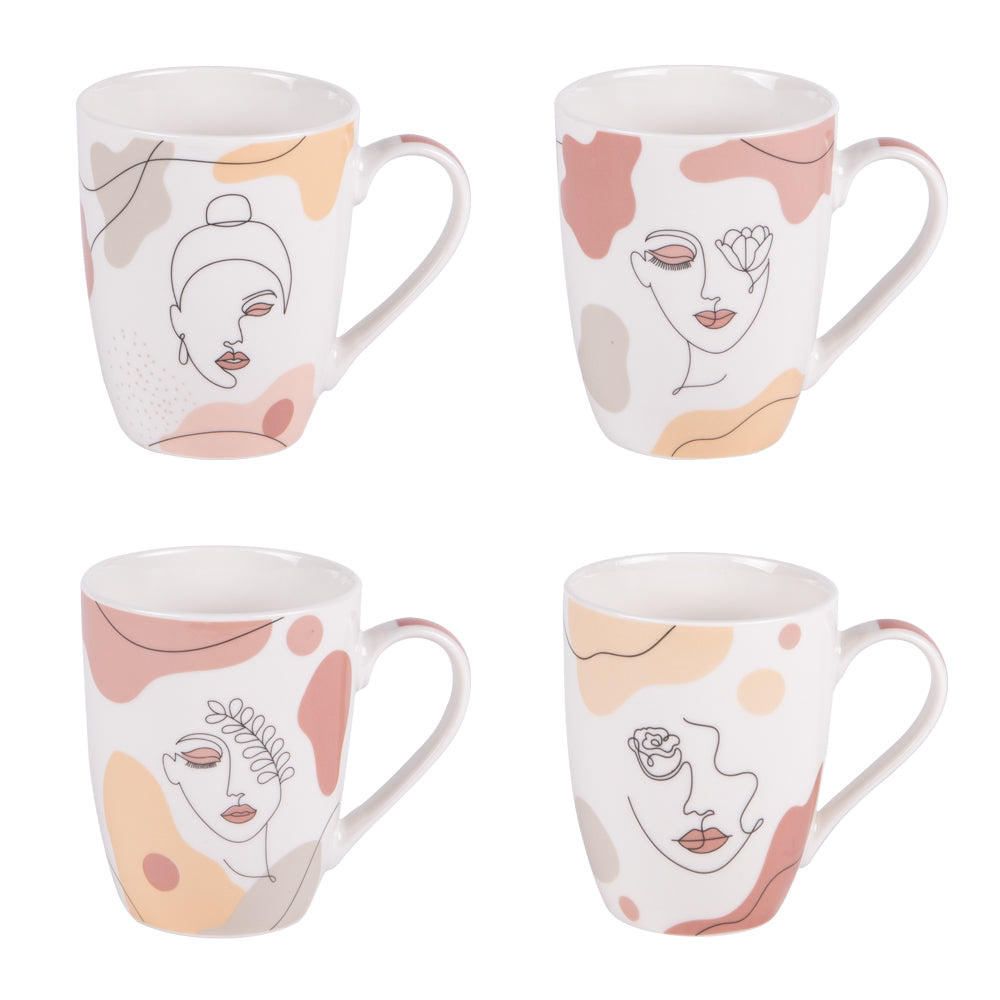 mug porcelaine - visage sia - 34 cl - coffret cadeau 4 mugs - Table Passion
