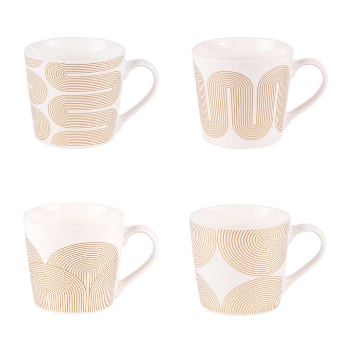 mugs porcelaine - motif géométrique doré - 35 cl - coffret cadeau 4 mugs - Table Passion