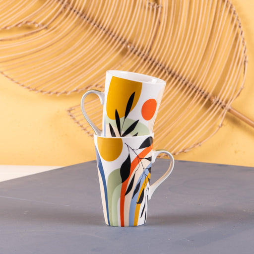 mugs XL  porcelaine Japura - motif abstrait coloré - 46 cl - coffret cadeau 2 mugs - Table Passion