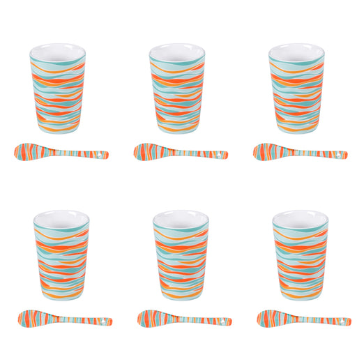 tasses gobelets à café avec cuillère - motif rayures multicolores  - coffret 6 gobelets avec cuillère - Table Passion