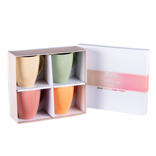 mugs porcelaine sunrise - couleurs pastel assorties - 35 cl - coffret cadeau 4 mugs - Table Passion
