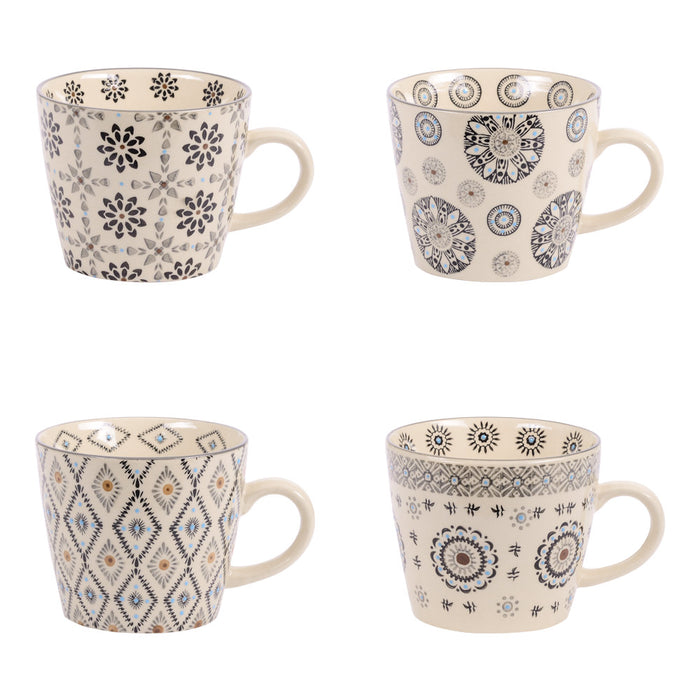 mug nelson - coffret cadeau de 4 mugs - grès - 36 cl - diamètre 12.5 cm hauteur 8 cm -  décor relief multicolore  - TABLE PASSION