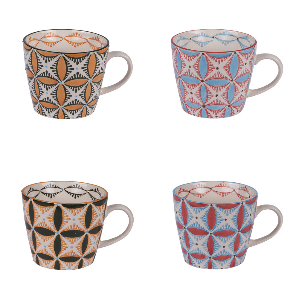 mug à thé  séville - coffret cadeau de 4 tasses - grès artisanal - 30 cl - diamètre 9,5 cm hauteur 8 cm -  décor relief multicolore  - TABLE PASSION