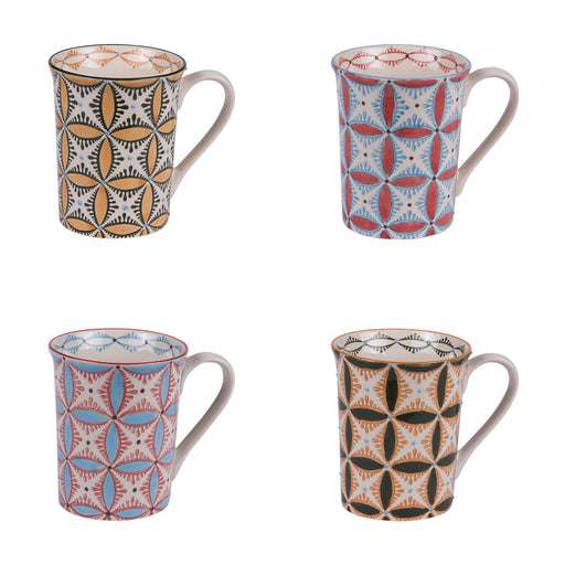 mug à thé  séville - coffret cadeau de 4 tasses - grès artisanal - 30 cl - diamètre 8,5 cm hauteur 10 cm -  décor relief multicolore  - TABLE PASSION