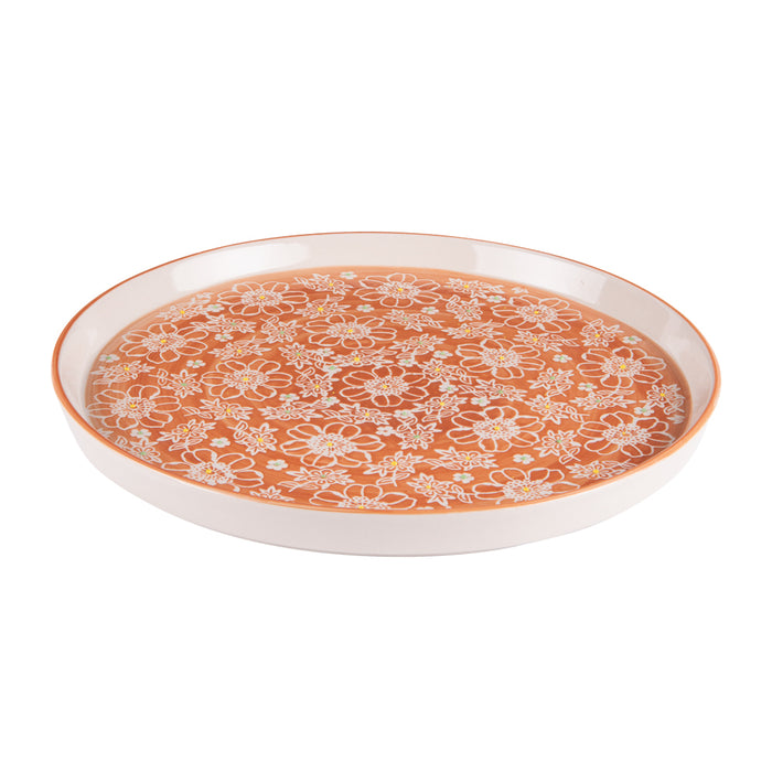 Plat à tarte aliya - grès artisanal - 32 cm -  décor relief orange et blanc - TABLE PASSION