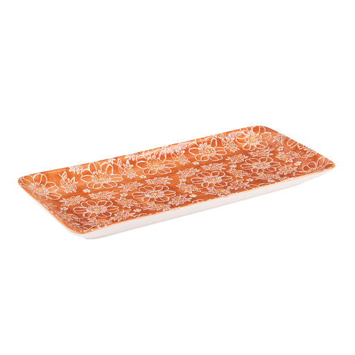 Plat à cake aliya - grès artisanal - 36 x 16 cm -  décor relief orange et blanc - TABLE PASSION
