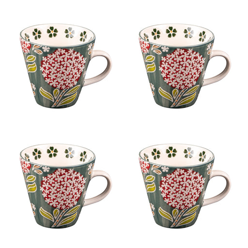 tasse café cottage - coffret cadeau de 6 tasses - grès - 17 cl - diamètre 8 cm hauteur 7,5 cm -  décor relief fleurs rouges et blanches  - TABLE PASSION