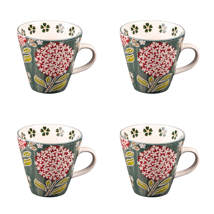 tasse café cottage - coffret cadeau de 6 tasses - grès - 17 cl - diamètre 8 cm hauteur 7,5 cm -  décor relief fleurs rouges et blanches  - TABLE PASSION