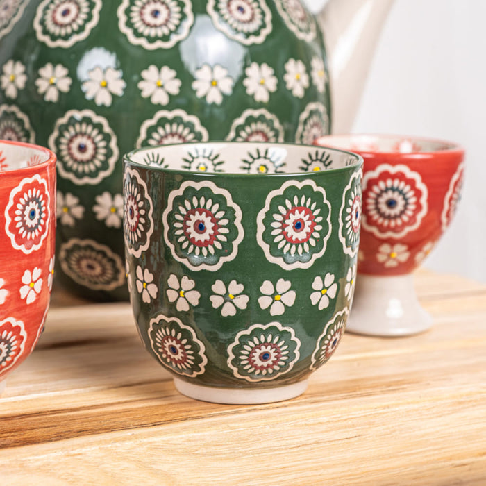 tasse gobelet en grès - collection sullivan - 15 cl - coffret cadeau de 4 gobelets - fond rouge ou fond vert -Table passion