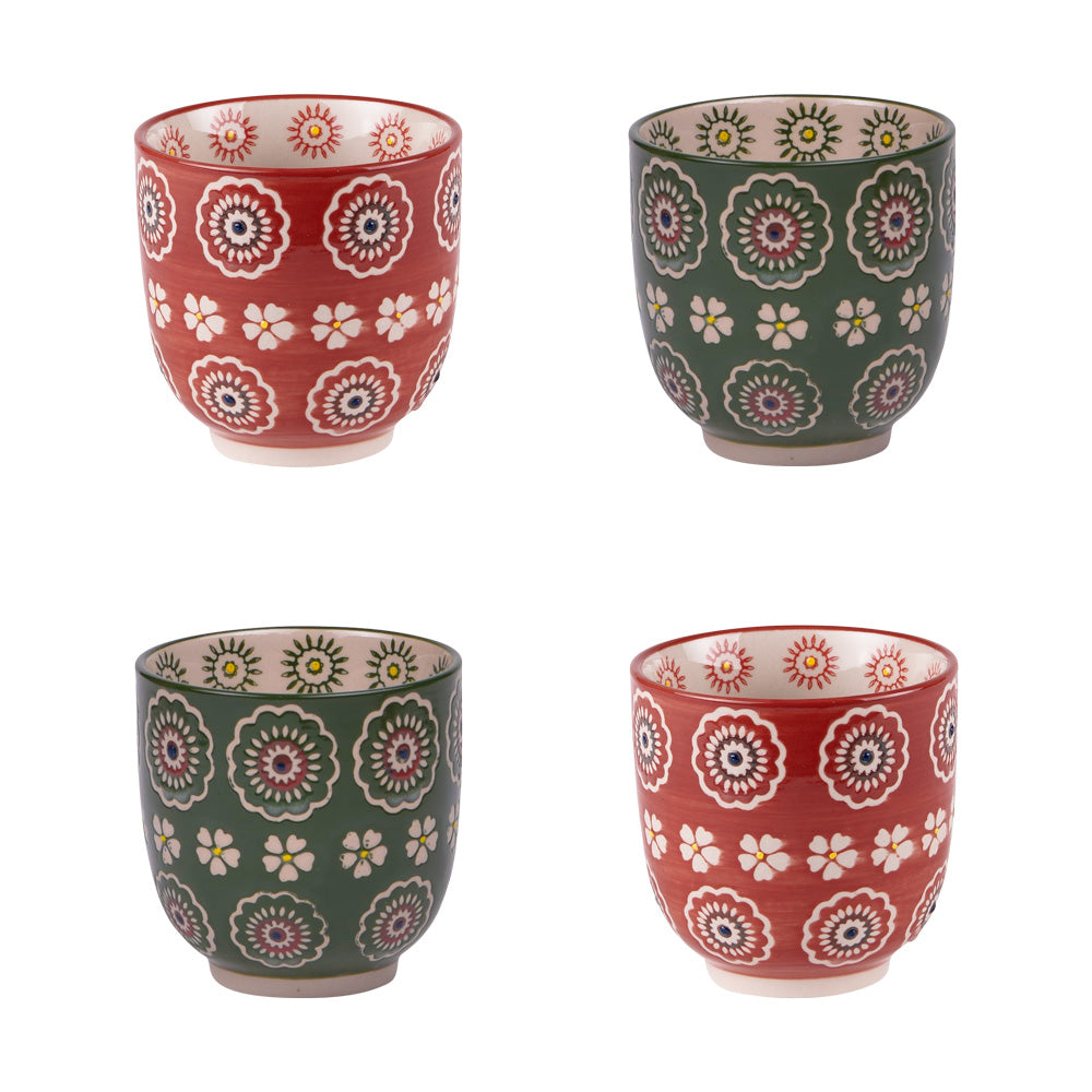 tasse gobelet en grès - collection sullivan - 15 cl - coffret cadeau de 4 gobelets - fond rouge ou fond vert -Table passion