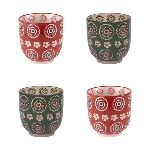 tasse gobelet en grès - collection sullivan - 15 cl - coffret cadeau de 4 gobelets - fond rouge ou fond vert -Table passion