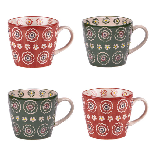 mug en grès - collection sullivan - 36 cl - peint à la main - fond rouge ou fond vert - coffret cadeau de 4 mugs -Table passion