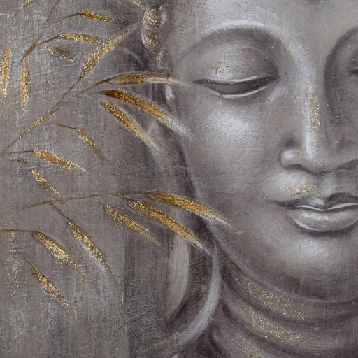 toile peinte - 80 x 80 cm - bouddha - gris doré