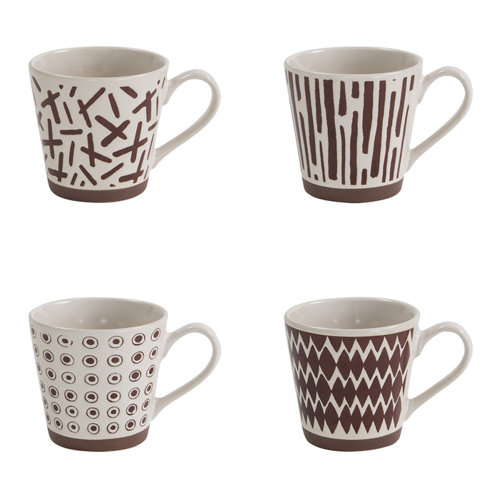 tasse à café 18 cl - grès - collection fidji - 4 motifs assortis terra  écru - coffret cadeau 4 tasses - Table Passion