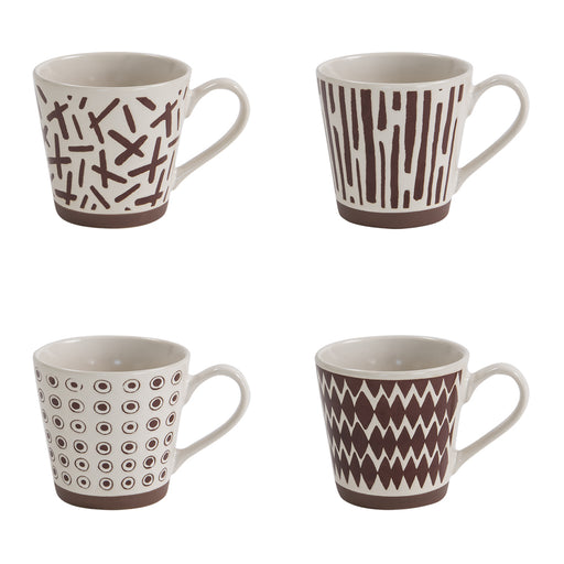 mug thé 34 cl - grès - collection fidji - 4 motifs assortis terra  écru - coffret cadeau 4 mugs - Table Passion