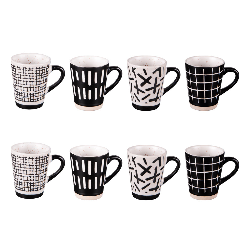 tasses café contempo - motif géométrique assorti noir et blanc - grès - 8 cl - coffret 8 tasses - Table Passion