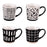 mugs contempo - motif géométrique assorti noir et blanc - grès - 34 cl - coffret 4 tasses - Table Passion