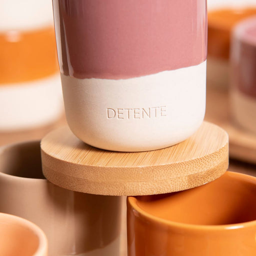 gobelet tasse à café en porcelaine avec sous tasse en bambou - collection Hawa - couleurs assorties - coffret cadeau de 6 gobelets - Table passion