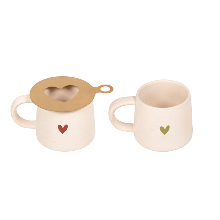 Mug en porcelaine avec pochoir cœur - cœur sangam - coffret cadeau de 2  mugs -Table passion