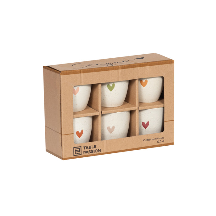 gobelet tasse à café en porcelaine - cœur sangam - coffret cadeau de 6 gobelets -Table passion