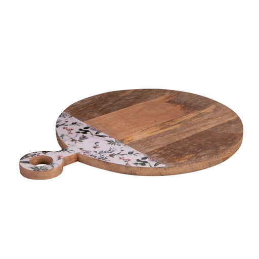 planche à découper - planche apéritif - bois manguier - motif fleuri - fond blanc - ronde - 30 x 39 x 2 cm - Table Passion