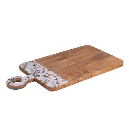 planche à découper - planche apéritif - bois manguier - motif fleuri - fond blanc - rectangulaire - 42 x 21 x 2 cm - Table Passion