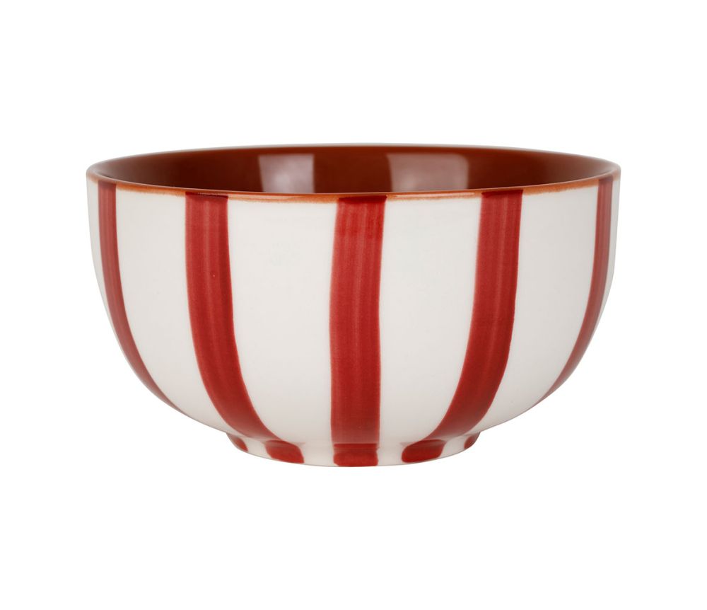 bol coupelle alaria rayures rouge bordeaux blanc - grès - 35 cl - SEMA - COTE TABLE
