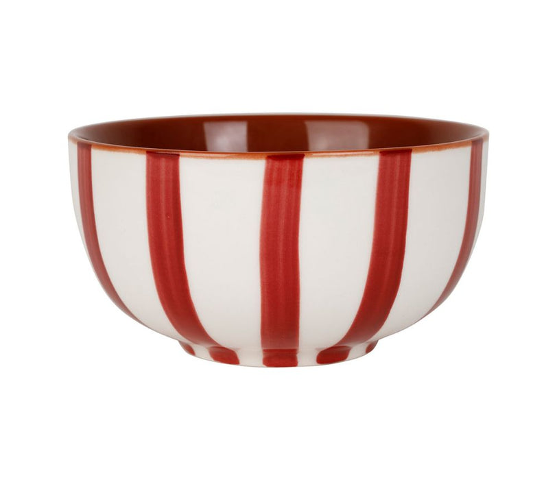 bol coupelle alaria rayures rouge bordeaux blanc - grès - 35 cl - SEMA - COTE TABLE