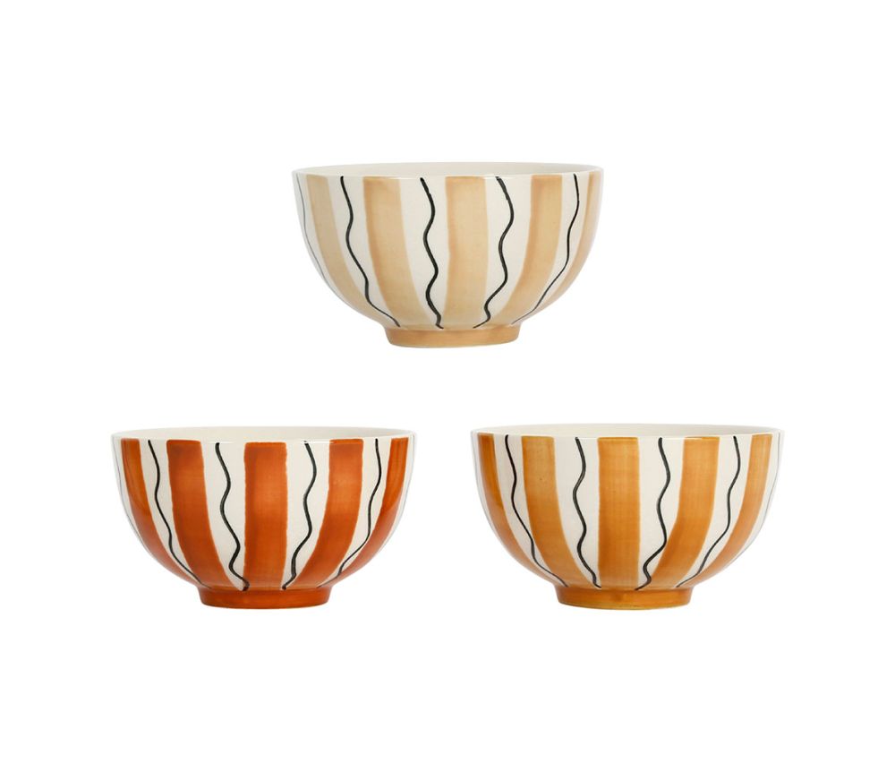 bol coupelle rayure madeira - grès - 3 couleurs assorties - beige terra caramel - 35 cl - SEMA DESIGN - COTE TABLE