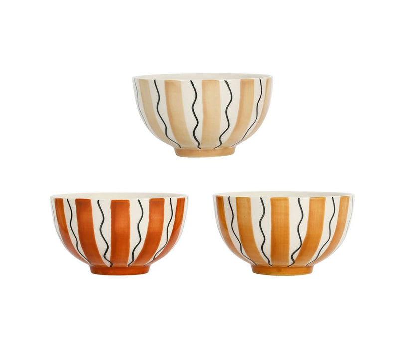 bol coupelle rayure madeira - grès - 3 couleurs assorties - beige terra caramel - 35 cl - SEMA DESIGN - COTE TABLE