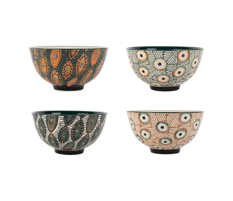 bol coupelle ethnic - grès - 4 décors  assortis - motif géométriques - 35 cl - SEMA DESIGN - COTE TABLE
