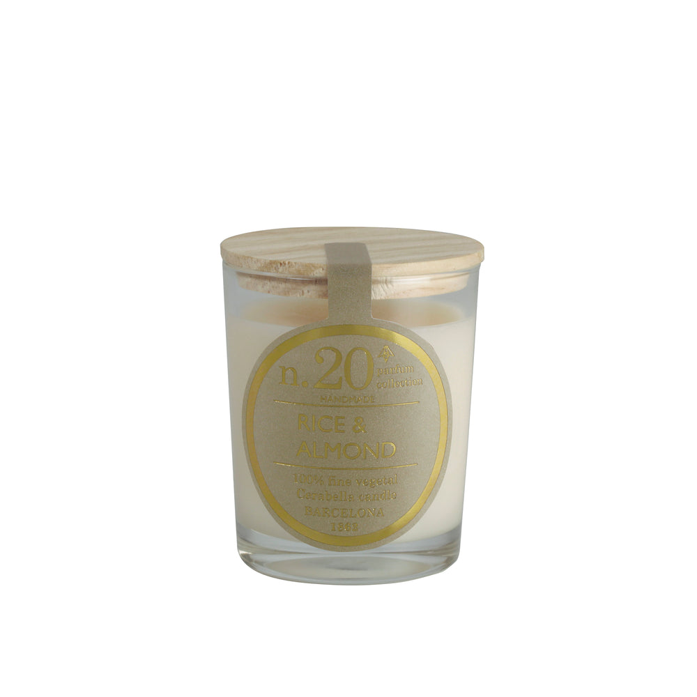 bougie parfumée -poudre de riz et amande- pot en verre - couvercle bois - numbers 20 - cerabella